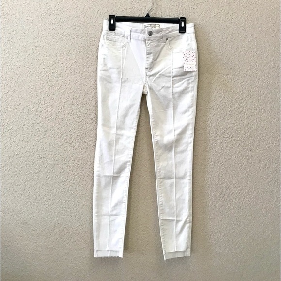 Free People Jean Pin Tuck Pant Mid Rise Skinny Leg Step Hem Cream Neutral NWT 27 - Picture 2 of 10